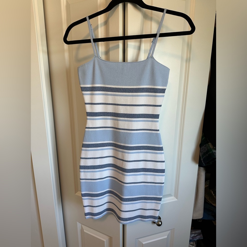 Superdown Dionne Striped Knit Dress in Blue Stripe - Small